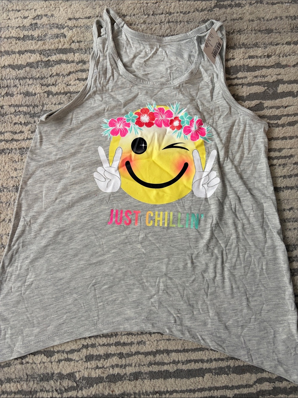 Girls' Gray 'Just Chillin' Emoji Tank Top